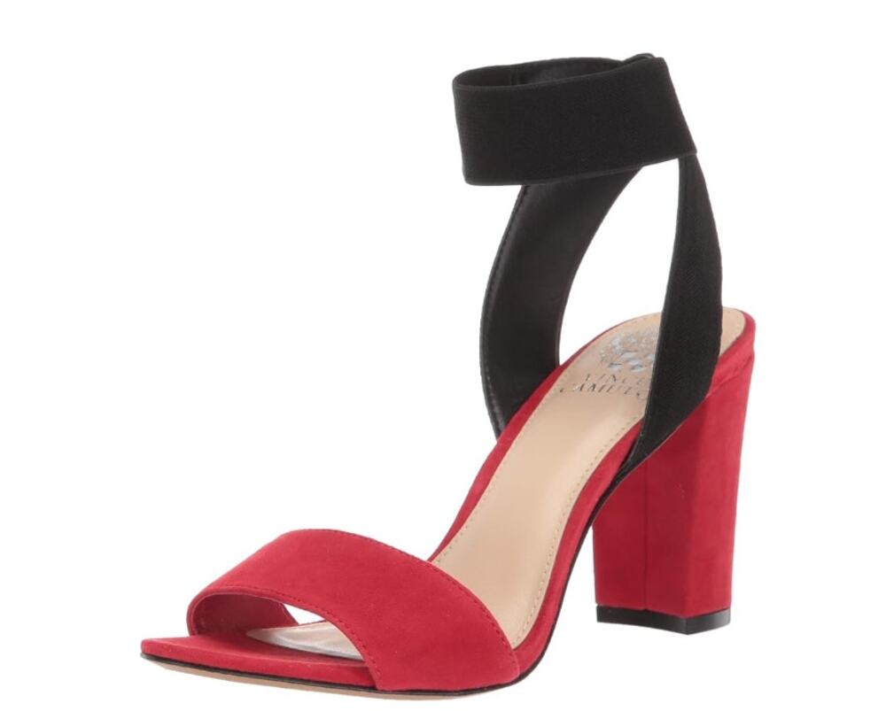Vince Camuto Citriana Suede Block Heel Sandal in Glamour Red/ Black Size 9.5